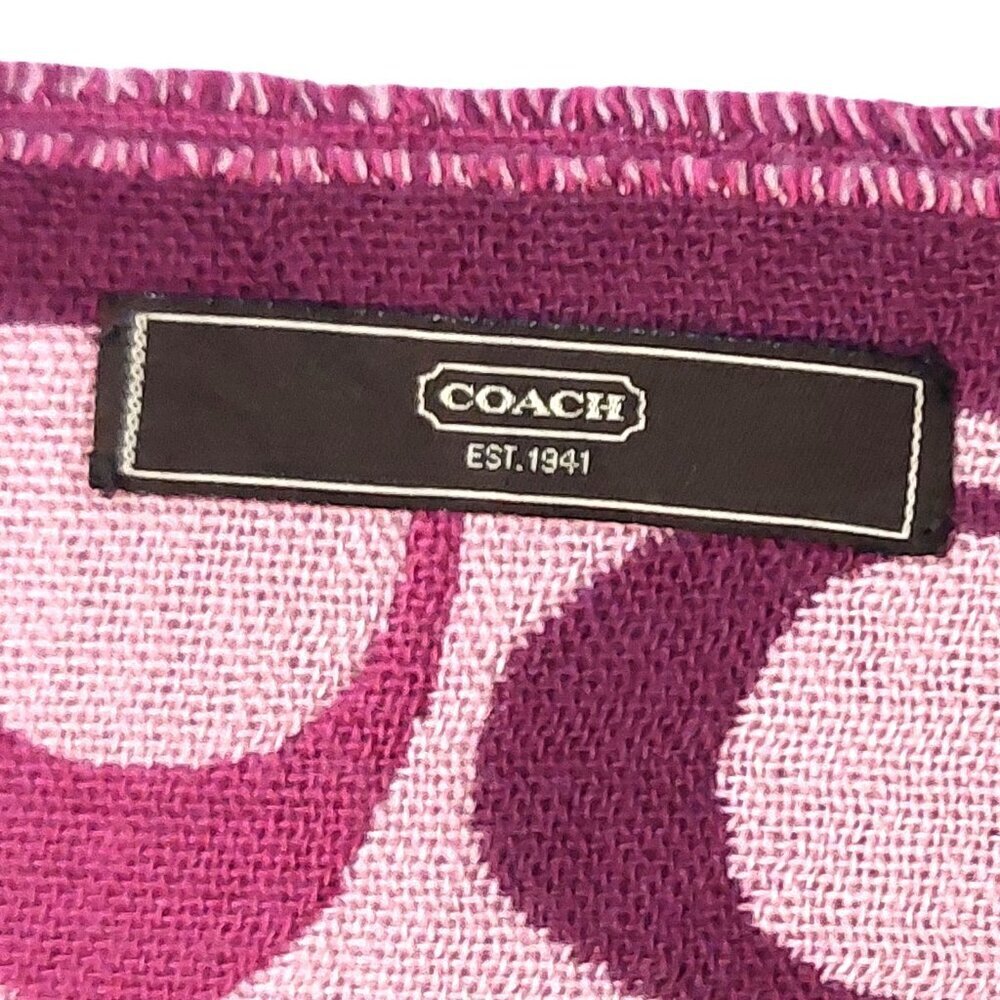COACH Pink Multi-Color Monogram C Logo Merino Wool Pre-owned Fringed Scarf - Picture 16 of 16